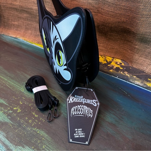 Killstar kreeptures punk goth witchy Maneki-Neko cat crossbody handbag NWT - Picture 3 of 9